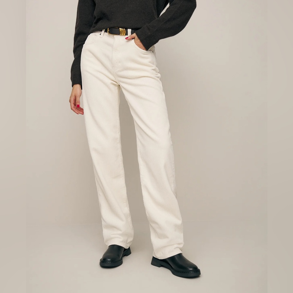 NWT REFORMATION Cream Val 90s Mid Rise Straight Corduroy Pants CREAM TROUSERS